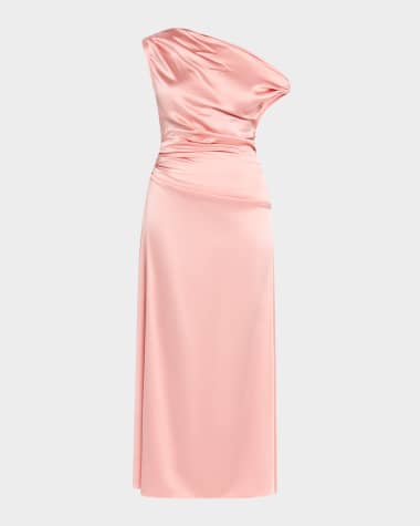 STAUD Phare Draped Silk Midi Dress