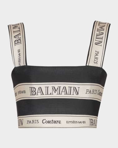 Balmain Striped Logo Jacquard Crop Top