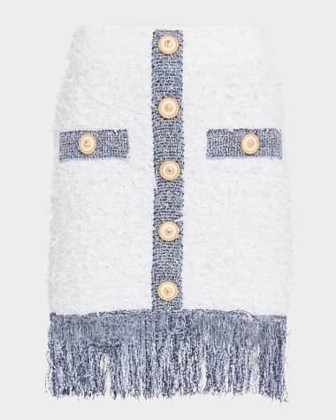 Balmain 2-Pockets Metallic Fringe Tweed Mini Skirt