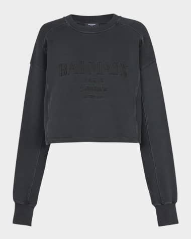 Balmain Logo Embroidered Crop Sweatshirt