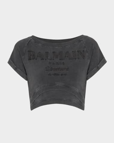 Balmain Logo Embroidered Double Hem Crop T-Shirt