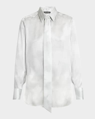 Kiton Neck-Tie Button-Down Silk Blouse