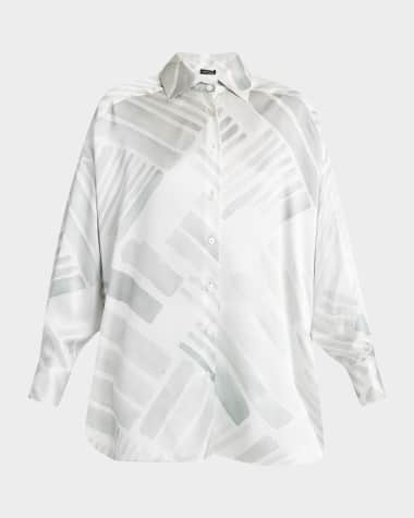Kiton Abstract-Print Silk Oversized Blouse