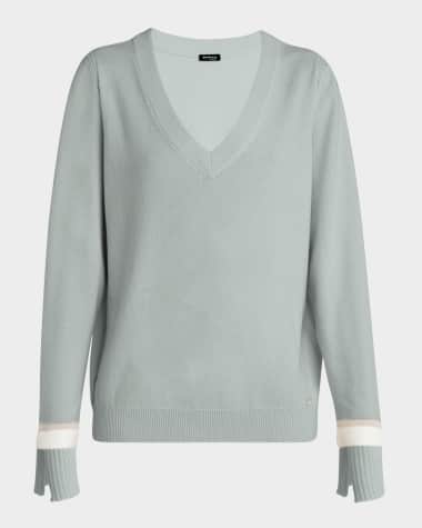 Kiton V-Neck Stripe Cuff Sweater