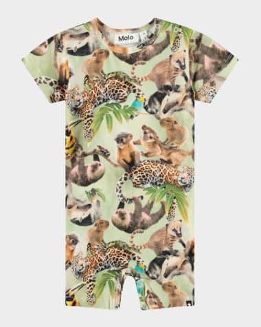 Molo Boy's Finn Animal-Print Shortall, Size 3M-12M