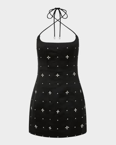 REBECCA VALLANCE Eclipse Crystal-Embellished Halter Mini Dress