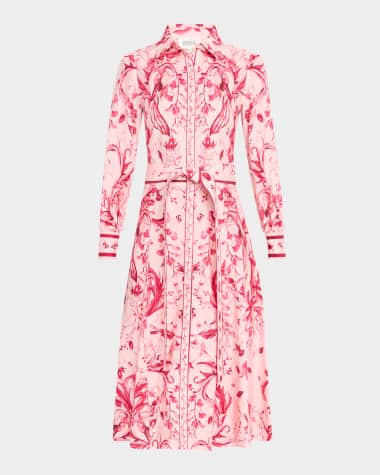 Marchesa Rosa Floral-Print Cotton Midi Shirtdress