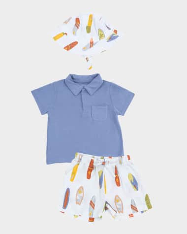 Angel Dear Vintage Surfboards Polo Shirt, Shorts and Hat Set, Size 6M-3