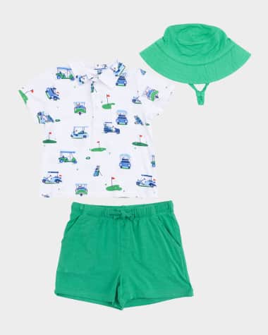 Angel Dear Boy's Vintage Golf Carts Polo Shirt & Shorts Set, Size 6M-3