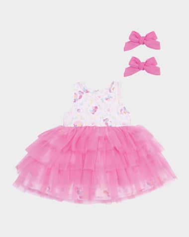 Angel Dear Girl's Mermaids-Print Twirly Sleeveless Tutu Dress with Hair Bows, Size 6M-3