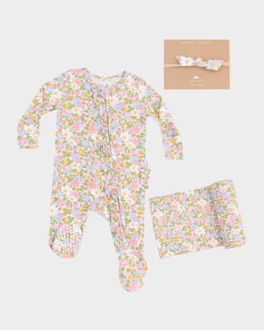 Angel Dear Girl's Bubbly Baby Calico Footie W/ Headband & Blanket, Size Newborn-9M