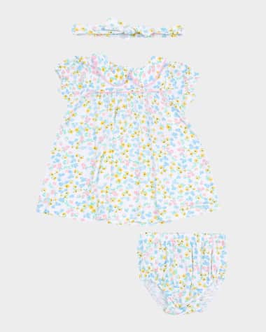 Angel Dear Girl's Caroline's Calico Baby Doll Dress W/ Bloomers & Knot Headband, Size Newborn-24M