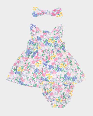 Angel Dear Girl's Emma Floral-Print Ruffle Dress W/ Bloomers & Headband, Size 6M-24M