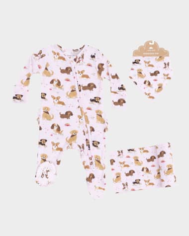 Angel Dear Girl's Best Friend Dogs Printed Footie Set, Size Newborn-9M