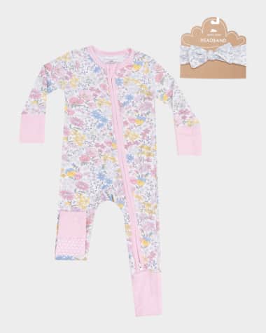 Angel Dear Girl's Viola Floral-Print Coverall W/ Headband, Size Newborn-24M