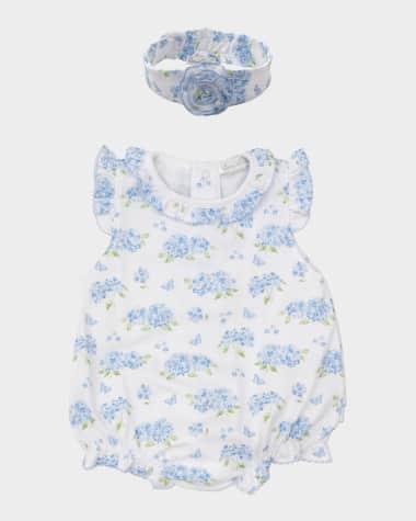 Kissy Kissy Girl's Heavenly Hydrangeas Romper & Headband Set, Size 3M-24M