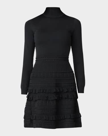 Shoshanna Joie Mock-Neck Mixed Knit Mini Dress