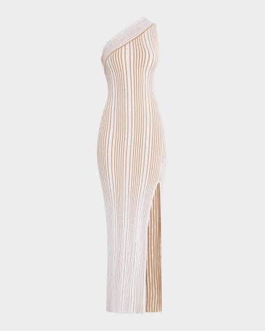 Missoni Paillette Stripe Rib One-Shoulder Maxi Dress