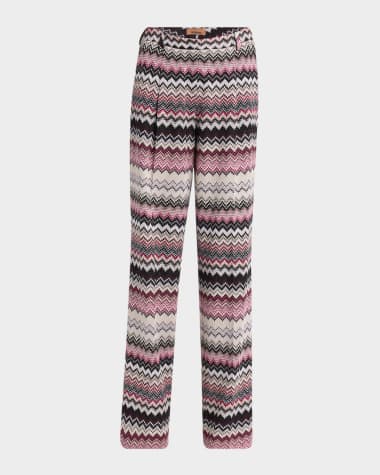 Missoni Metallic Chevron Pleated Straight-Leg Trousers