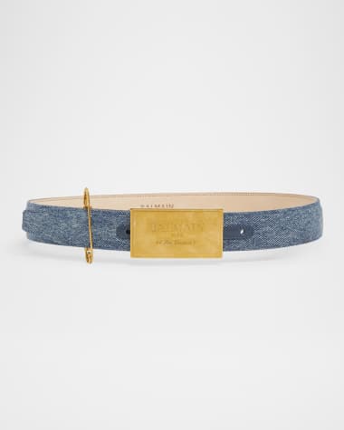 Balmain Calfskin Leather Denim Belt W/ Safety Pin