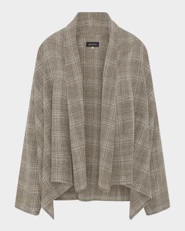 Eskandar Wide A-Line Scrunch Shawl-Collar Jacket (Mid Plus Length)