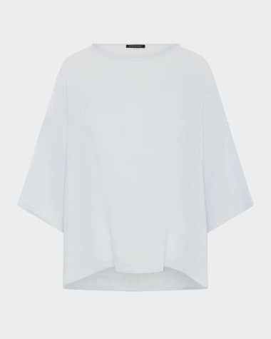 Eskandar Sloped Shoulder Wide A-Line Scoop Neck Top (Mid Length)