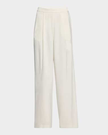 THE ROW Caledon Pleated Wide Leg Wool Silk Pants