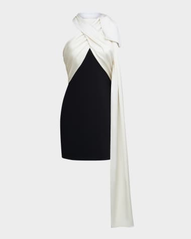 Halston Renae Draped Two-Tone Halter Mini Dress