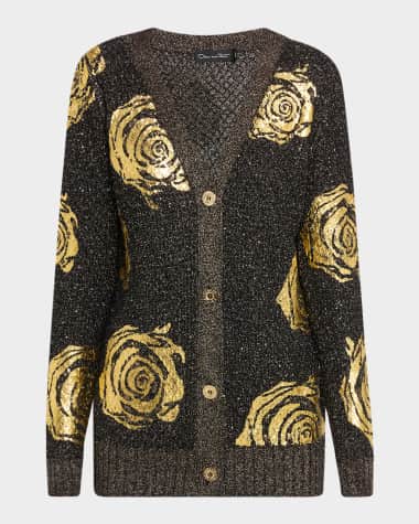 Oscar de la Renta Foiled Rose Cardigan