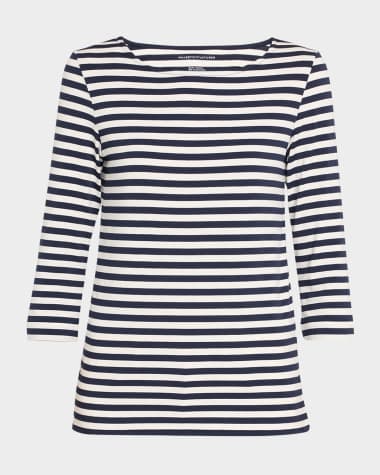 Majestic Filatures Soft Touch Boatneck Striped Jersey T-Shirt