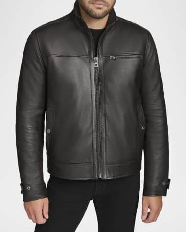 Andrew Marc Men's Leather Jacket with Removable Faux Fur Lining