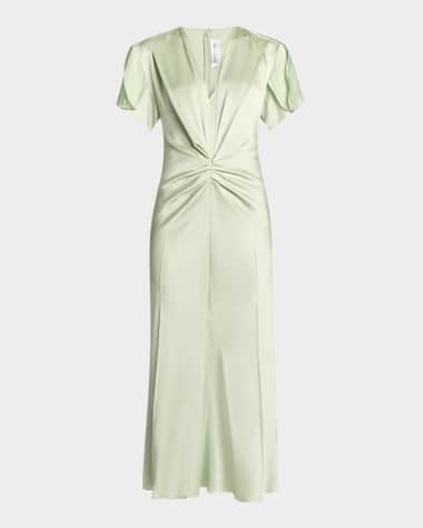 Victoria Beckham Gathered V-Neck Midi Dress