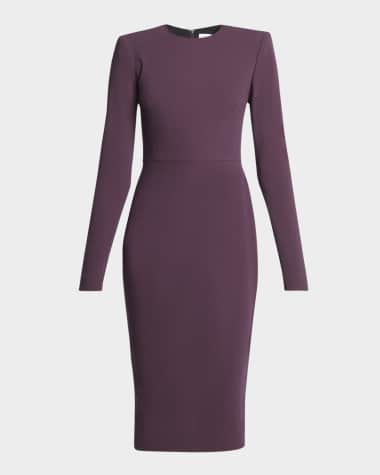 Victoria Beckham Strong-Shoulder Long-Sleeve Midi T-Shirt Dress