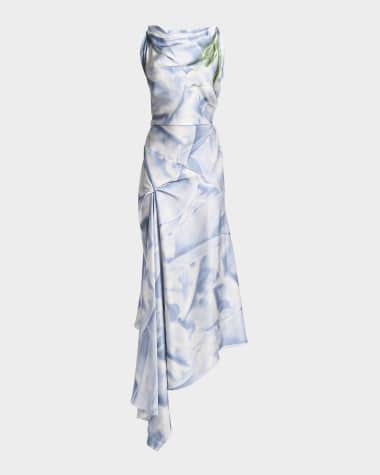 Victoria Beckham Asymmetric Draped Sleeveless Midi Dress