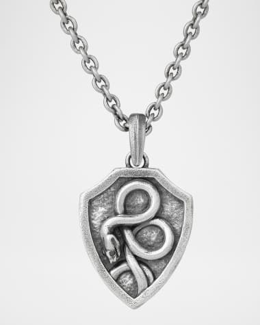 John Varvatos Men's Sterling Silver Snake Shield Pendant Necklace with Black Diamond Eye