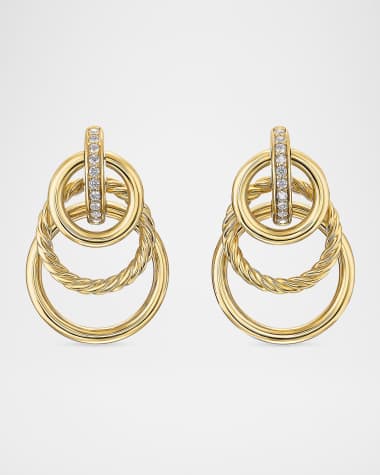 David Yurman DY Mercer Triple Ring Earrings with Diamonds in 18K Gold, 35mm
