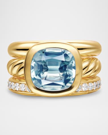David Yurman DY Mercer 3 Row Stone Ring with Diamonds in 18K Gold, 12mm