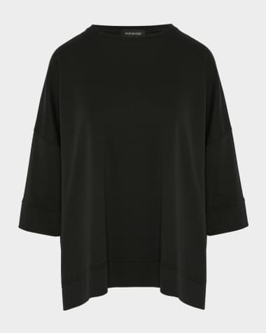 Eskandar Round Neck 3-4 Sleeve Top With Hembands (Mid Plus)