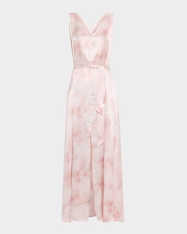 Kiton V-Neck Belted Silk Maxi Dress