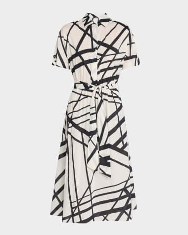 Kiton Abstract-Print Short-Sleeve Belted Midi Shirtdress