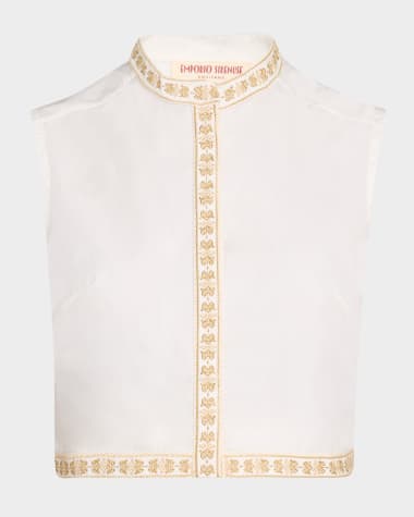 EMPORIO SIRENUSE Aura Embroidered Sleeveless Crop Top