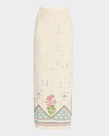 EMPORIO SIRENUSE Laurelle Geo Floral-Print Silk Maxi Skirt