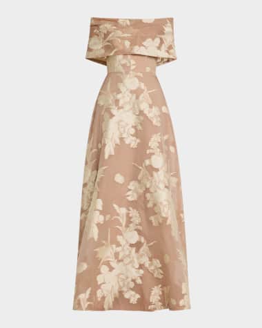 Lela Rose Deedie Floral Fil Coupe Off-The-Shoulder Gown