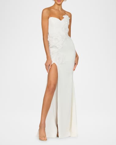 HELSI Gisele Strapless Floral Applique Column Gown