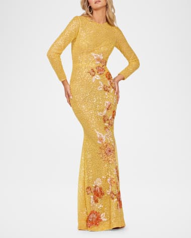 HELSI Shalom Sequin Floral Applique Column Gown