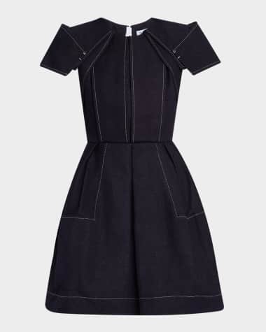 Dice Kayek Pleated Denim Short-Sleeve Mini Dress
