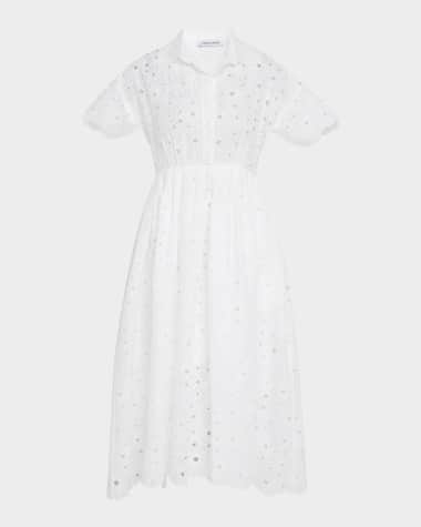 Dice Kayek Daisy Eyelet Short-Sleeve Midi Shirtdress With Camisole