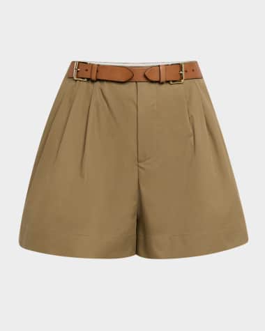 Dice Kayek Belted Pleated Cotton Shorts