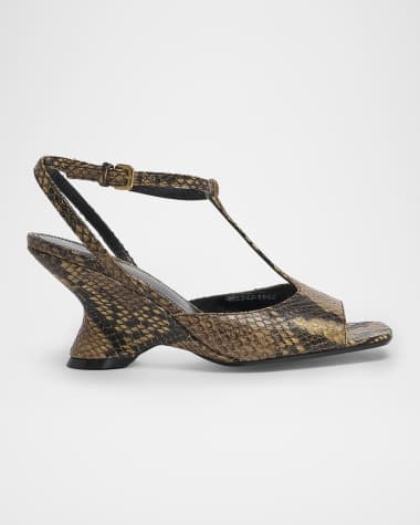 Dries Van Noten Snakeskin Printed Leather Wedge Sandals