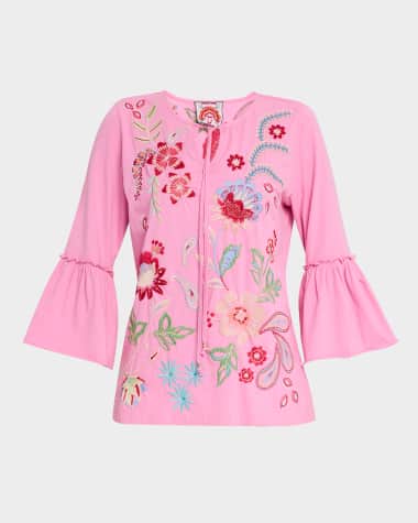 Johnny Was Floral-Embroidered Cotton T-Shirt